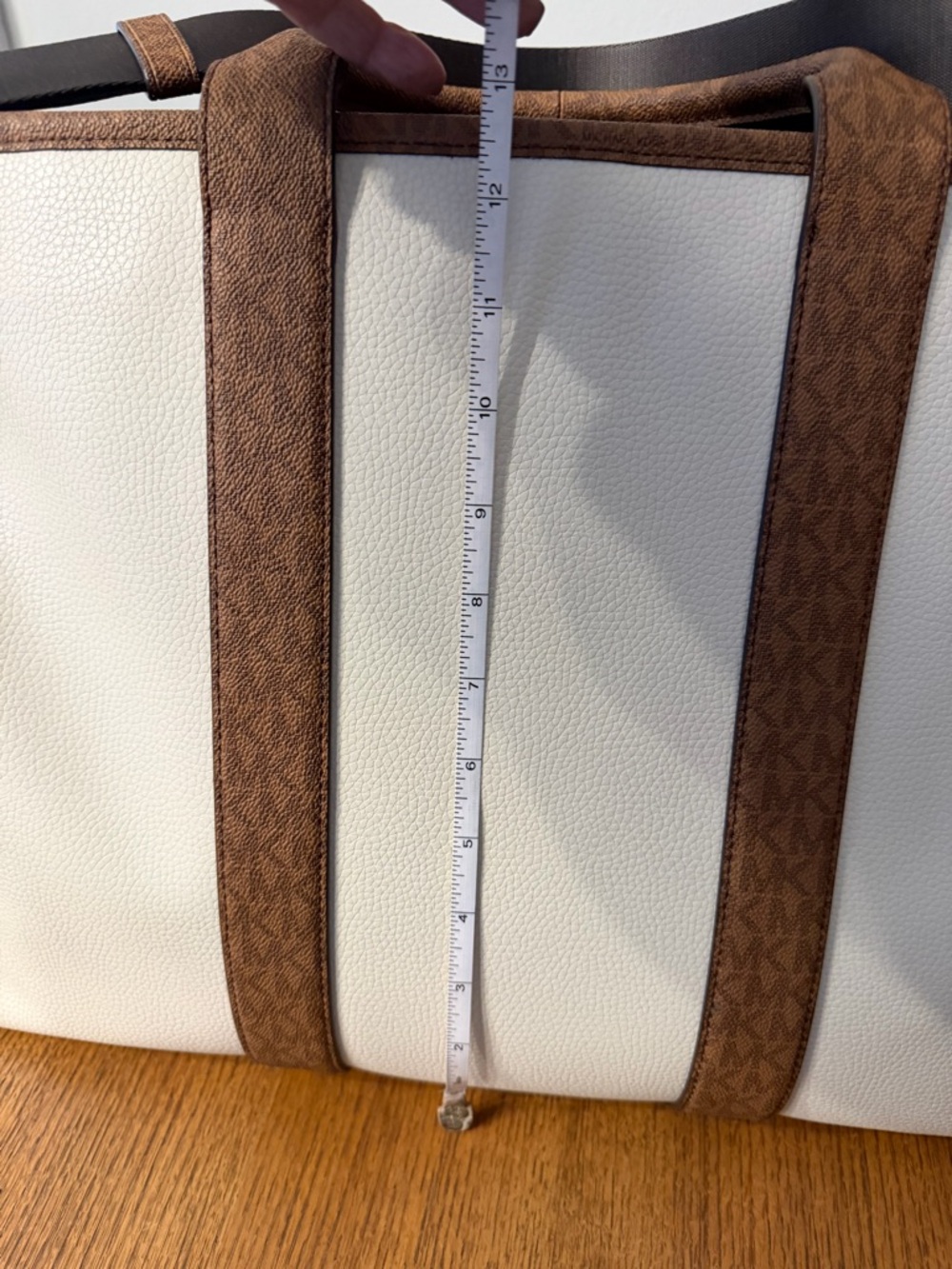 Michael Kors Cream Tote with Brown Logo-Trim - Picture 6 of 6